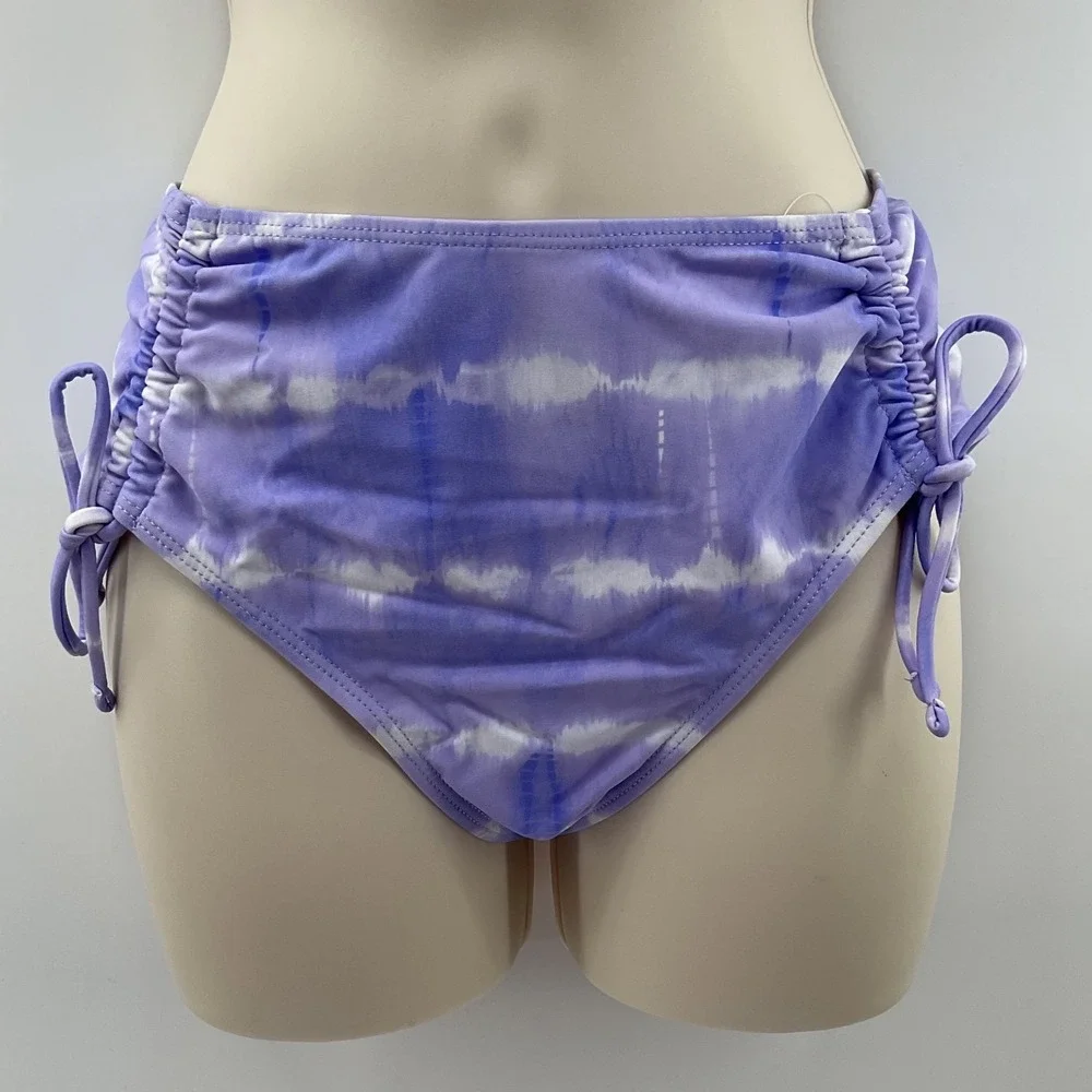 California Waves Purple Tie Dye High Waisted Bikini Bottoms Side Ties Medium NEW